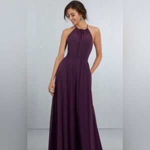 Mori Lee Madeline Gardner Chiffon Halter Bridesmaid Dress Bordeaux US 10 NWT